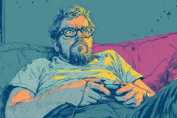 illustration of man sitting on a couch with a confused look on his face
