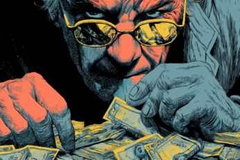 illustration of man sorting through money