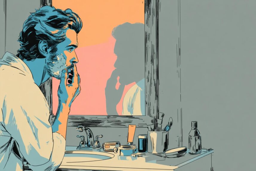 illustration of man working on skincare