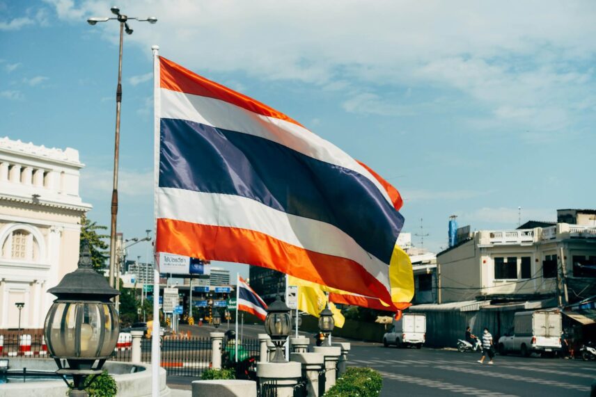 Thai flag flying in a public space