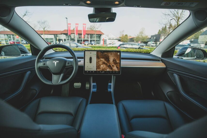 Black interior of a Tesla vehicle