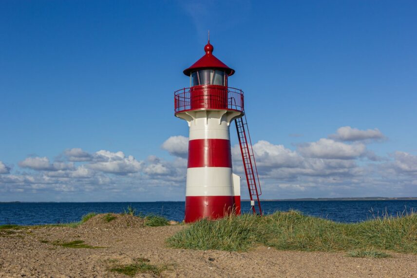 Red and white lighthouse in Denmark