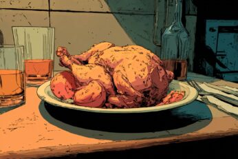 Illustration of a chicken dinner