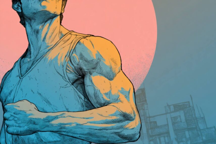 Illustration of man flexing