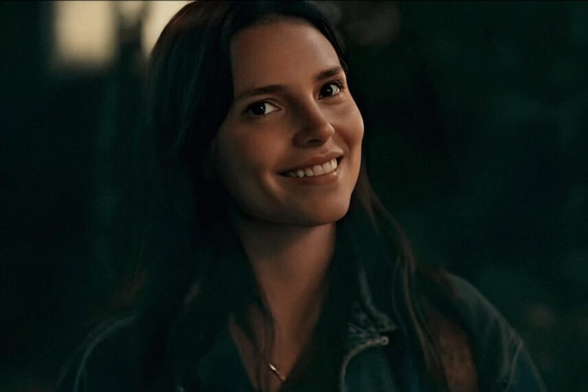 Inde Navarrette in a blue denim jacket as Nikki in Obsession 2026