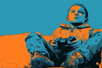 illustration of a kid playing video games