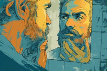 illustration of man checking his beard in the mirror