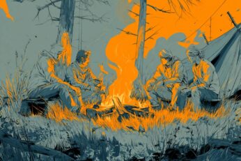 illustration of people sitting around a fire
