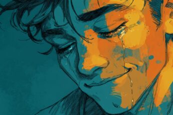 illustration of smiling man crying
