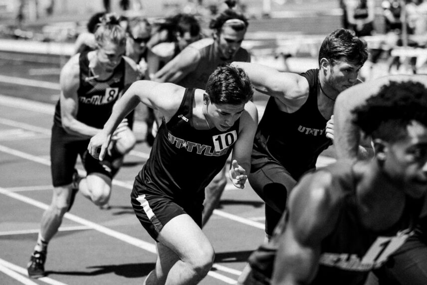 black and white runners on track
