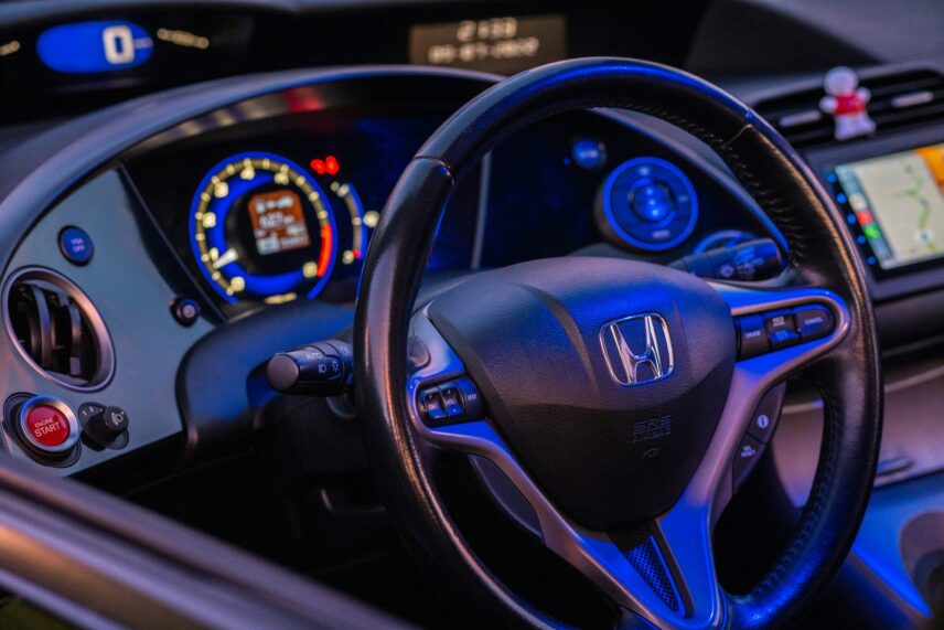 Honda logo dashboard and car steering wheel