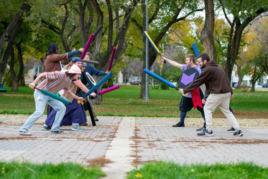 People LLARPing outside
