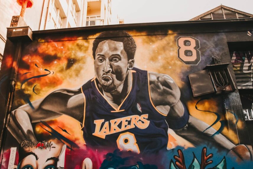 Street mural of Kobe Bryant painted on a wall in Melbourne, Australia
