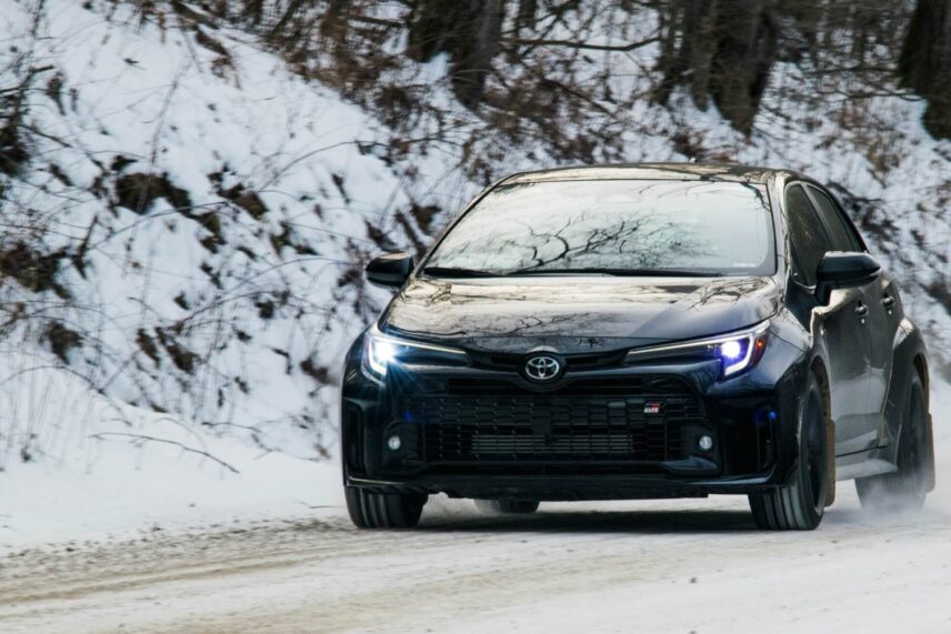 Toyota Corolla driven on a snowy road