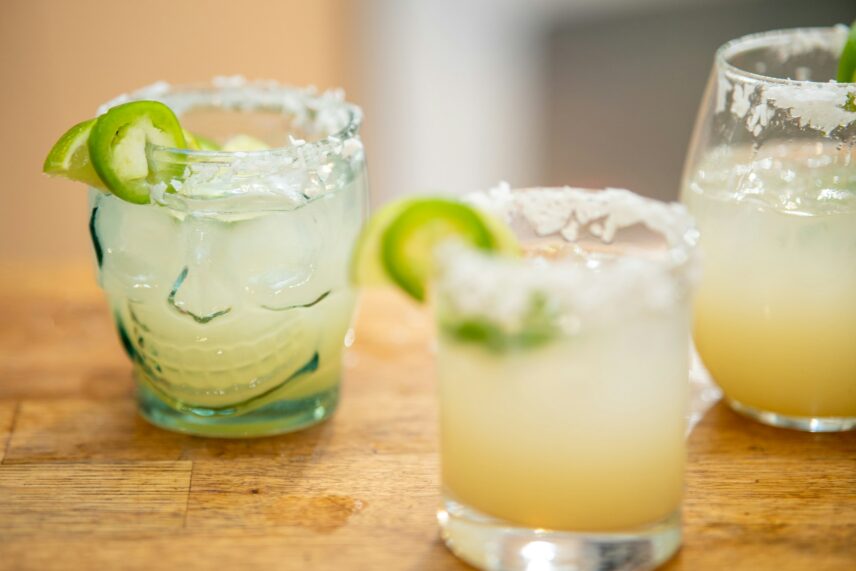 3 margarita glasses cocktails
