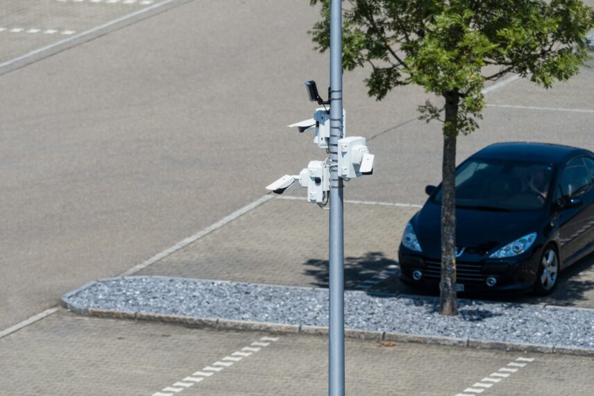 Security cameras monitoring a parking lot