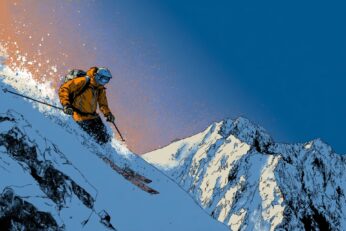 illustration of a man skiing down a snowy mountain