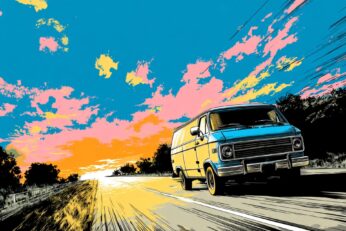 illustration of a van driving down the highway