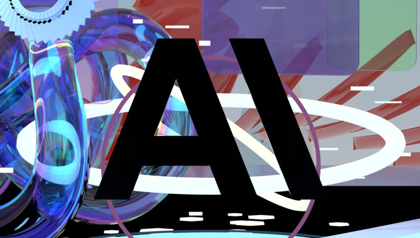 black AI lettering on a digital designed background