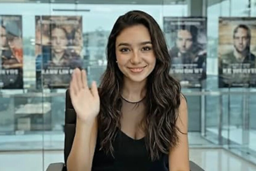 AI actress Tilly Norwood waving