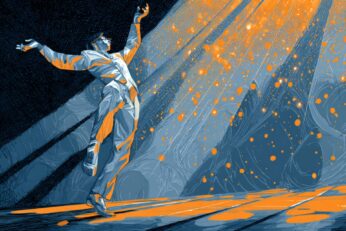 Illustration of a hologram of a man dancing
