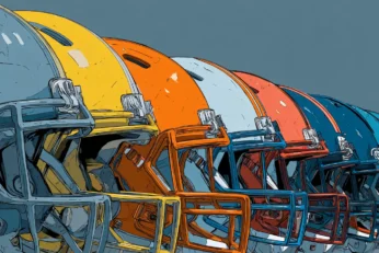 Illustration of football helmets