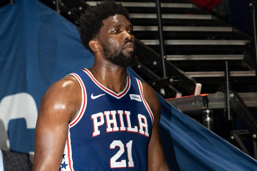 Joel Embiid in a Philadelphia 76ers uniform