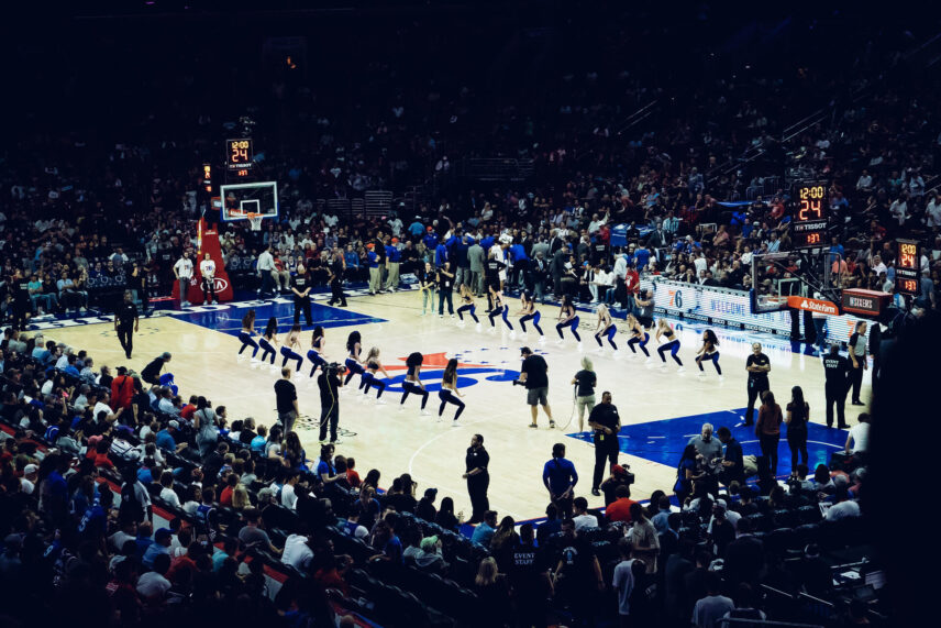Philadephia 76ers cheeleaders dancing during a dead ball