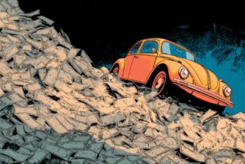 illustration of a car in a pile of money