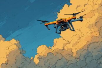illustration of a remote controlled drone flying through the sky
