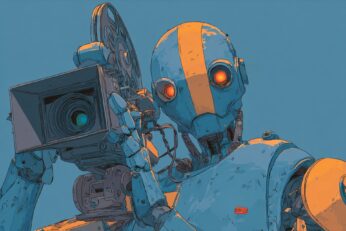 illustration of a robot holding a film camera