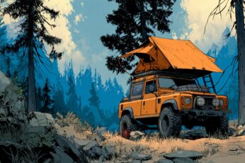 illustration of a rooftop tent on an off road car