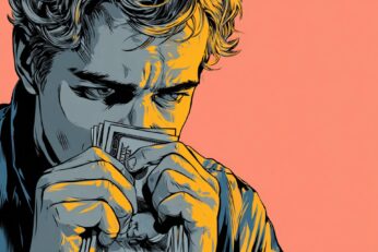 illustration of man holding bills to his face