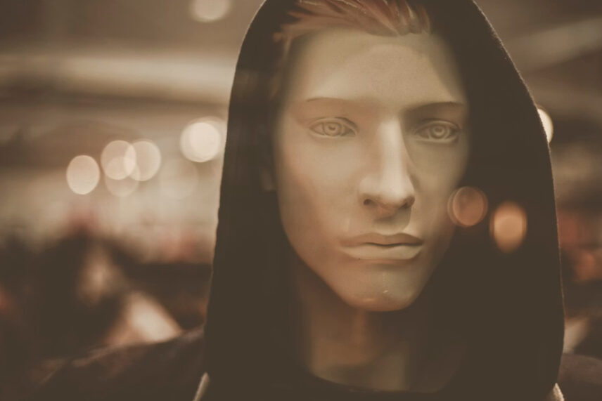 a dummy covered in a black hood