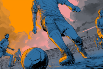 a man kicking a soccer ball