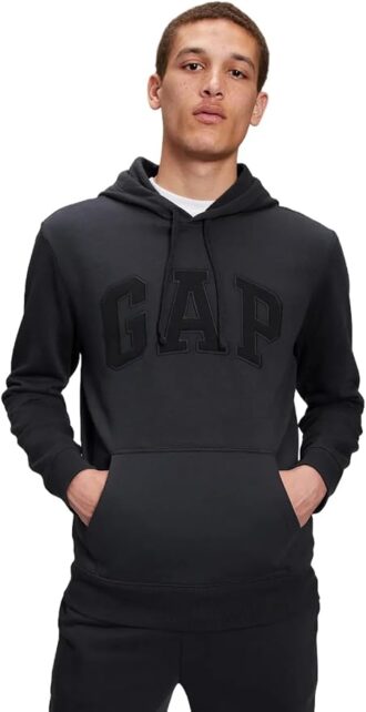 Black Gap hoodie with "Gap" on the front in black lettering