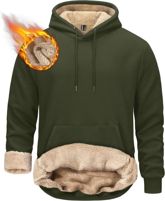 Fleece-lined green hoodie
