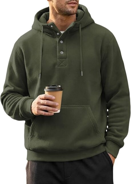 Green quarter-button hoodie
