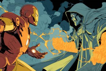 Illustration of Iron Man fighting Doctor Doom