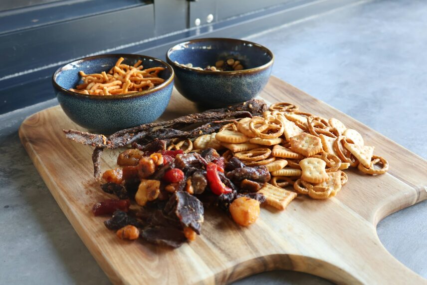 Biltong and pretzels.
