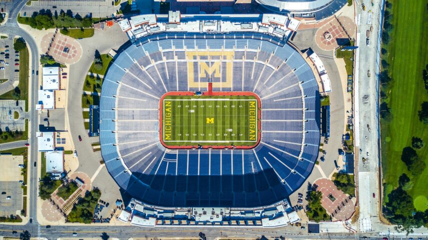 Overhead view of Michigan University's football stadium