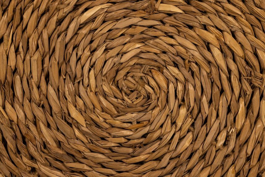 A close up view of a woven wicker basket