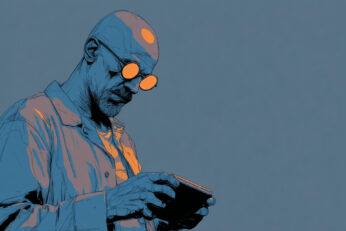illustration of a man holding a gaming PC