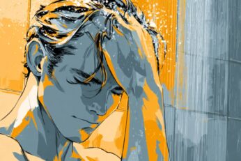 illustration of a man shampooing his hair in the shower