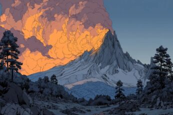 illustration of a mountain on fire