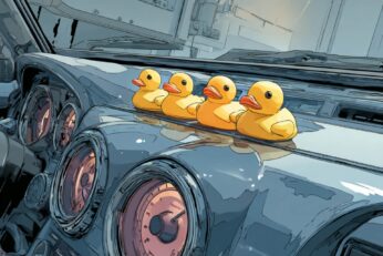 illustration of a row of rubber ducks on a dashboard