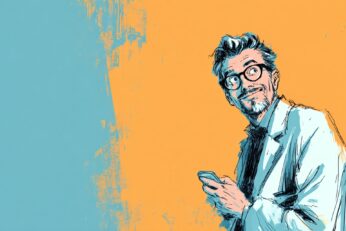 illustration of a smiling man holding a smartphone