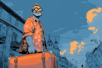 illustration of a smiling man with a suitcase
