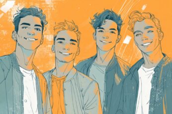 illustration of smiling men standing next to each other