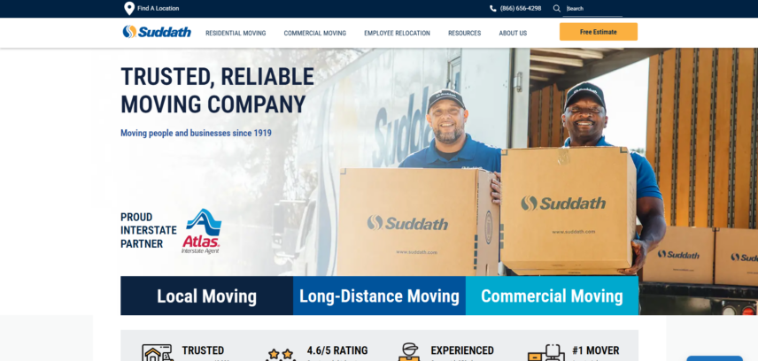 Screenshot of Suddath's homepage